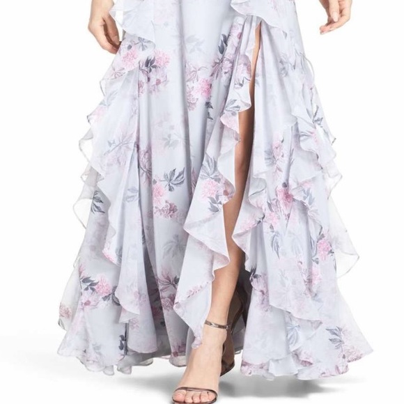 Fame and Partners Nav Ruffle Gown NWT - Picture 2 of 7